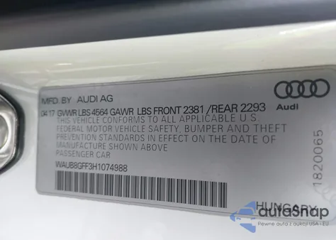 2017 Audi A3 2.0T Premium from USA, damaged, VIN WAUB8GFF3H1074988